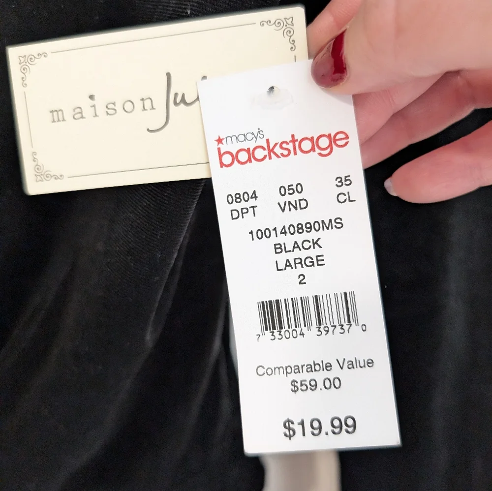 3/$10 NWT Maison Jules Black Velvet Bodysuit - Picture 3 of 4